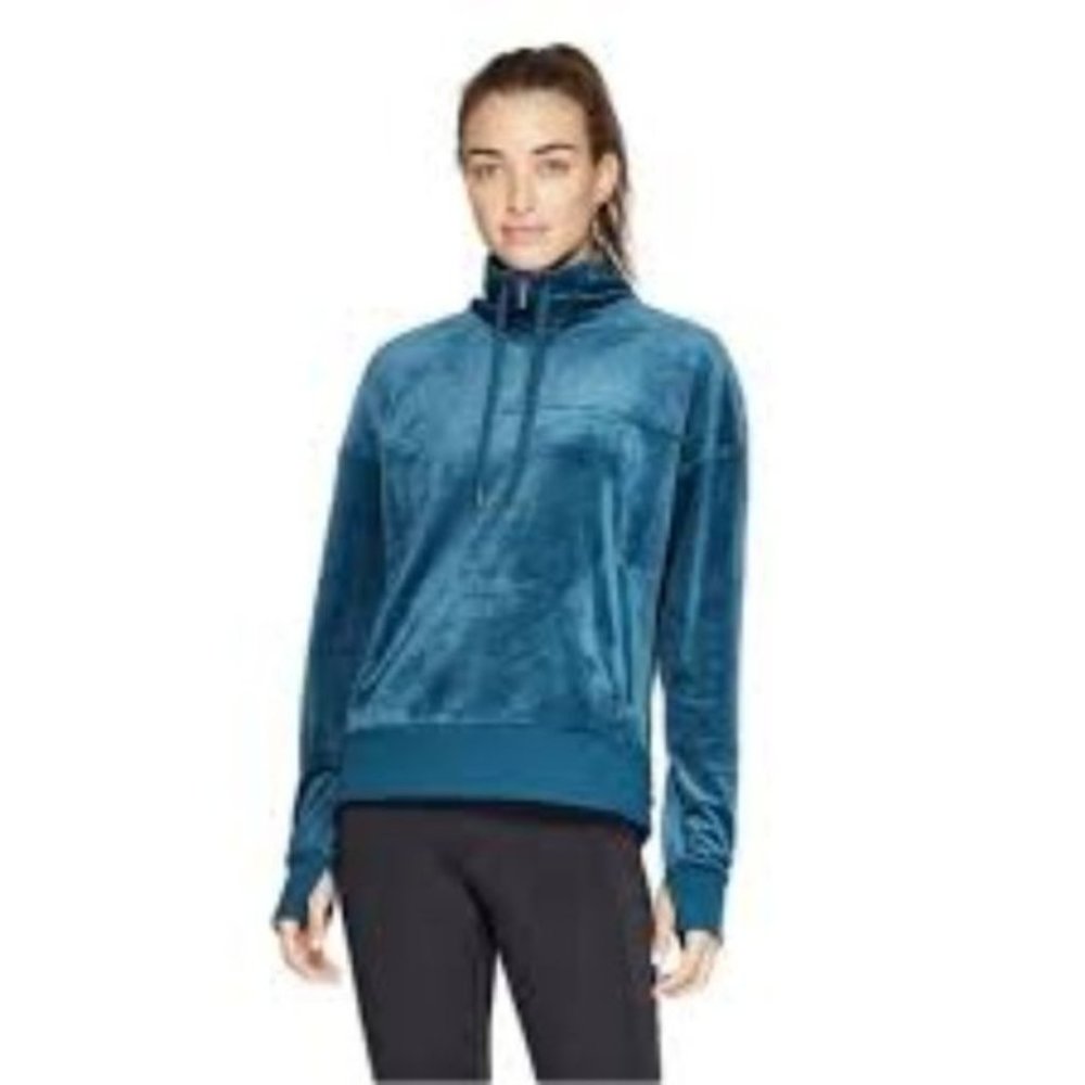 NWT C9 1/4 Zip Pullover Jetson Blue Velour Jacket Pockets Thumb Hole Size Small